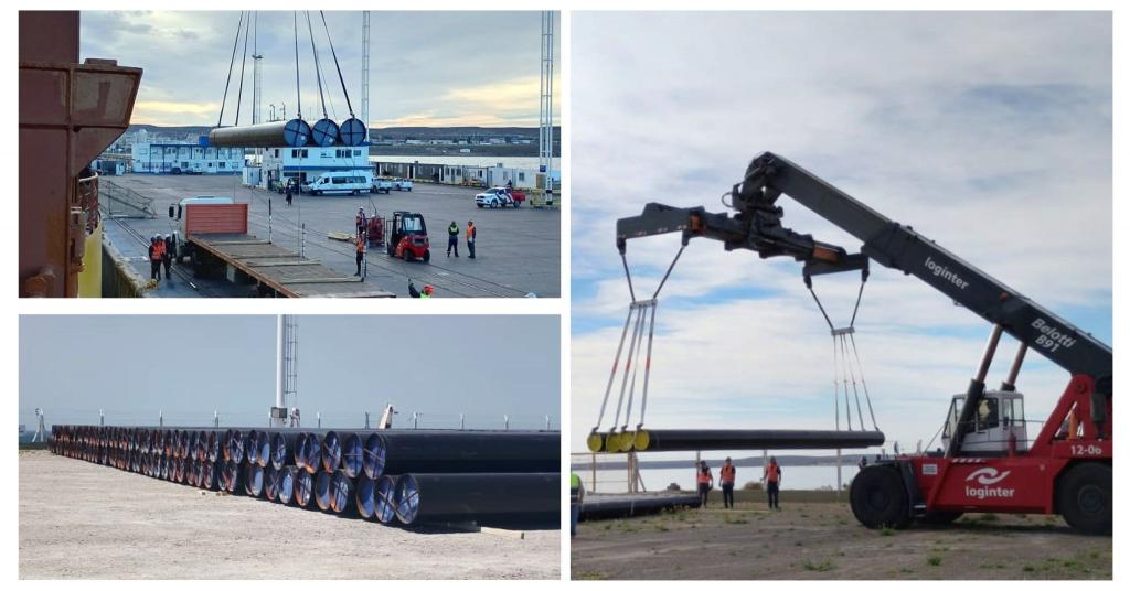 Puerto Madryn suma ritmo logístico: descargan 1.500 toneladas de caños para el Oleoducto Vaca Muerta Sur