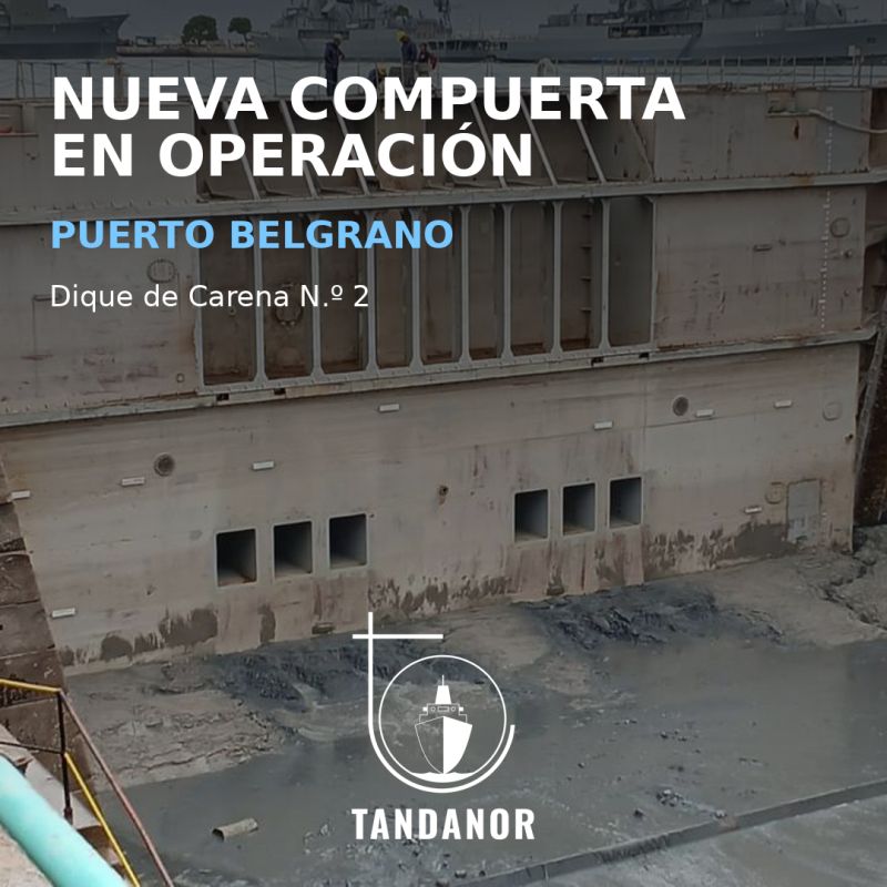 Puerto Belgrano suma capacidad operativa con una nueva compuerta flotante en su dique seco