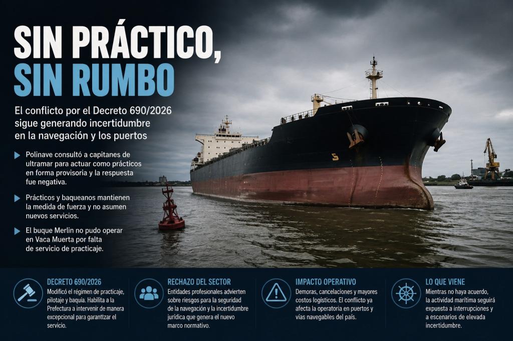 Polinave consultó a capitanes de ultramar sobre una eventual disponibilidad para actuar como prácticos