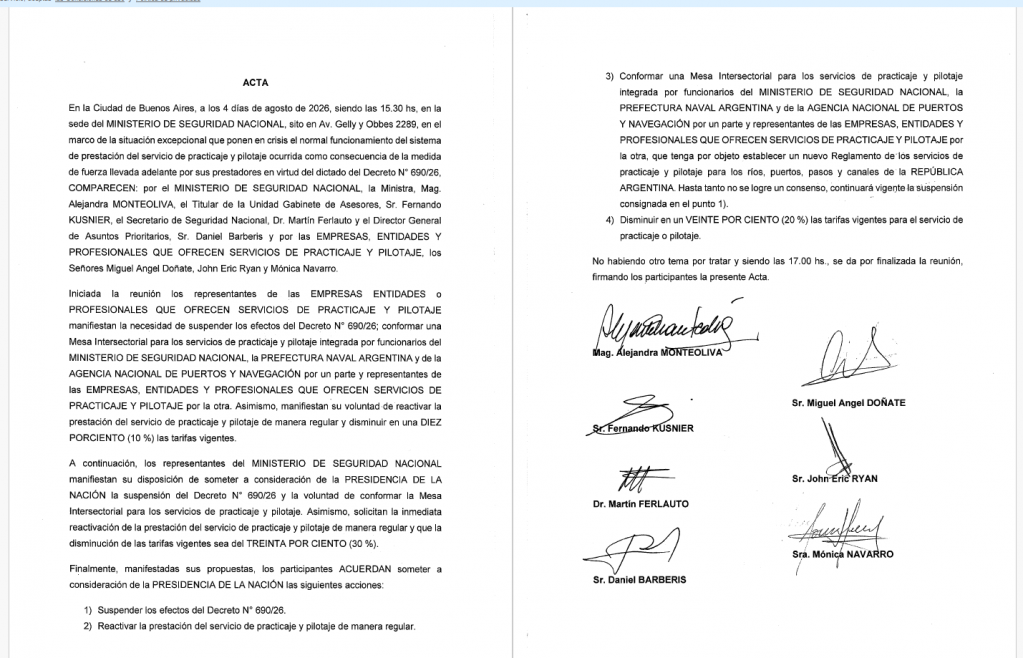 Practicaje: Gobierno y prestadores acuerdan proponer la suspensión del Decreto 690/2026 y crear una mesa de diálogo